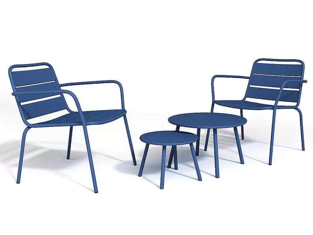 Conjunto Relax De Jardim*MYLIA Conjunto De Jardim Em Metal, 2 Cadeiroes Baixos Empilhaveis E Mesas De Encaixar, Azul-Escuro - Mirmande