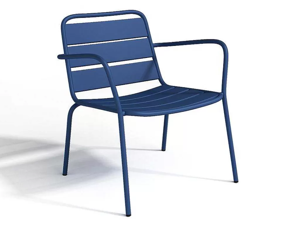 Conjunto Relax De Jardim*MYLIA Conjunto De Jardim Em Metal, 2 Cadeiroes Baixos Empilhaveis E Mesas De Encaixar, Azul-Escuro - Mirmande
