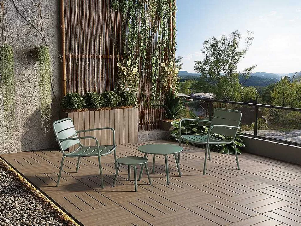 Conjunto Relax De Jardim*MYLIA Conjunto De Jardim Em Metal, 2 Cadeiroes Baixos Empilhaveis E Mesas De Encaixar, Verde-Amendoa - Mirmande