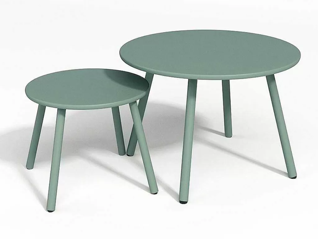 Conjunto Relax De Jardim*MYLIA Conjunto De Jardim Em Metal, 2 Cadeiroes Baixos Empilhaveis E Mesas De Encaixar, Verde-Amendoa - Mirmande