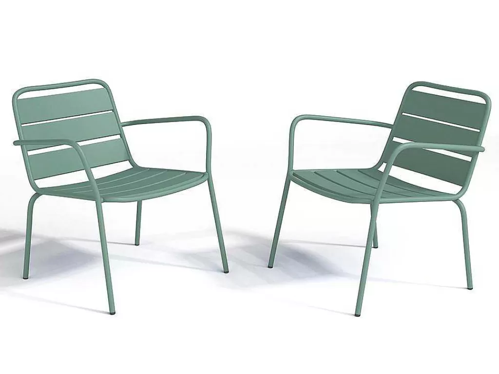Conjunto Relax De Jardim*MYLIA Conjunto De Jardim Em Metal, 2 Cadeiroes Baixos Empilhaveis E Mesas De Encaixar, Verde-Amendoa - Mirmande