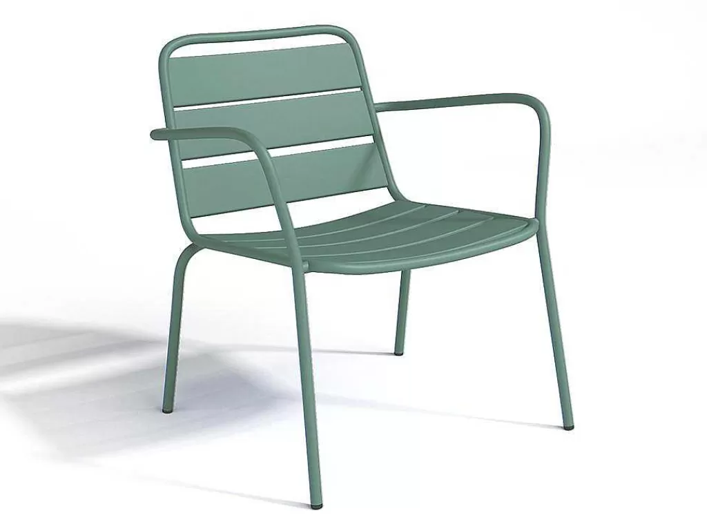 Conjunto Relax De Jardim*MYLIA Conjunto De Jardim Em Metal, 2 Cadeiroes Baixos Empilhaveis E Mesas De Encaixar, Verde-Amendoa - Mirmande