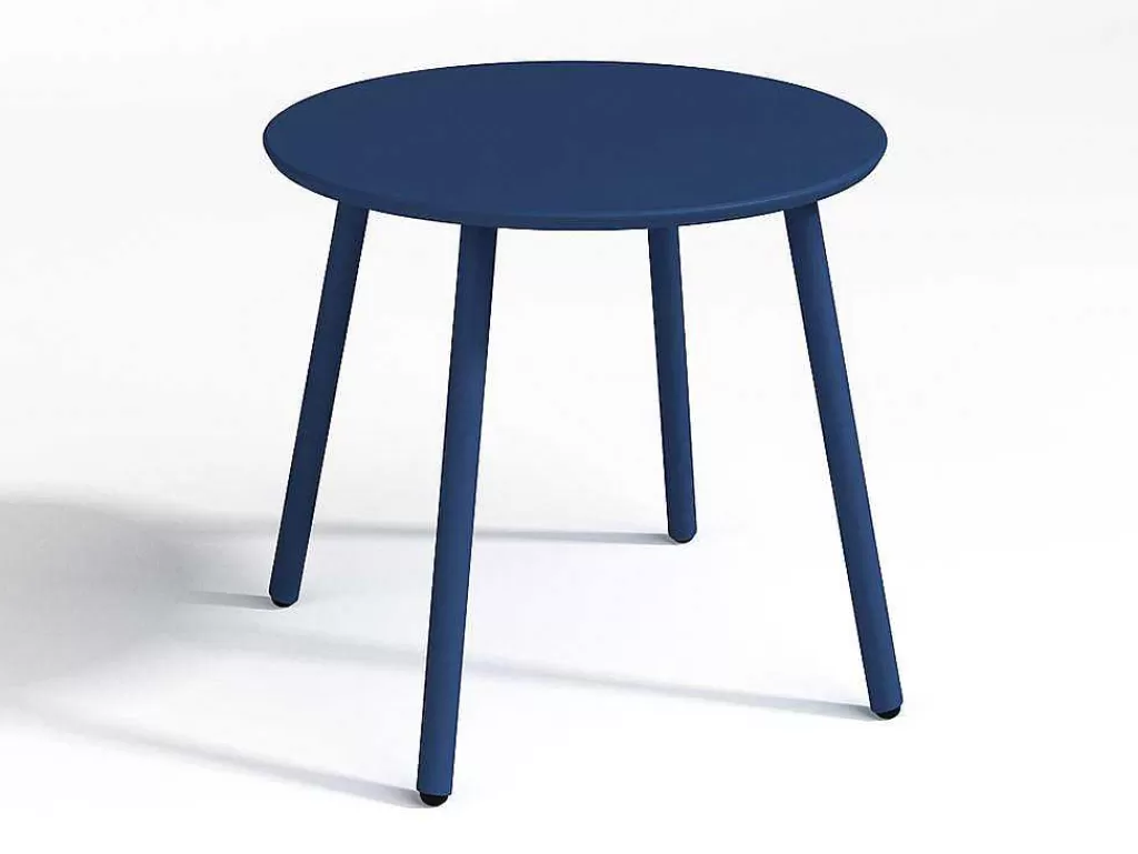 Conjunto Relax De Jardim*MYLIA Conjunto De Jardim Em Metal, 2 Cadeiroes Baixos Empilhaveis E Uma Mesa De Apoio, Azul-Escuro - Mirmande