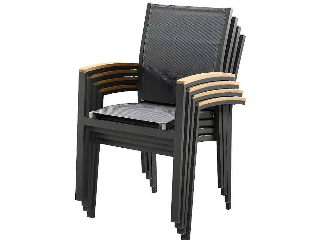 Conjunto Mesa E Cadeiras De Jardim*MYLIA Conjunto De Jardim Mesa E Cadeiras De Jardim Em Aluminio: Uma Mesa Extensivel 180/240 Cm E 8 Cadeiras Empilhaveis - Cinza Escuro - Nauru