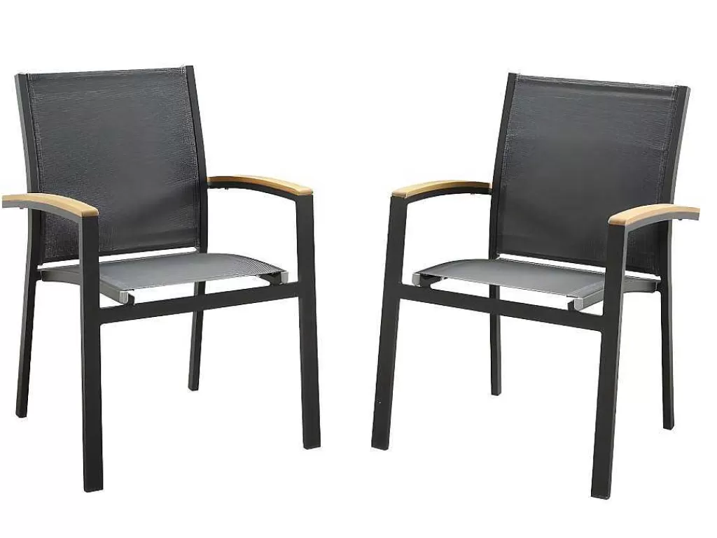 Conjunto Mesa E Cadeiras De Jardim*MYLIA Conjunto De Jardim Mesa E Cadeiras De Jardim Em Aluminio: Uma Mesa Extensivel 180/240 Cm E 8 Cadeiras Empilhaveis - Cinza Escuro - Nauru