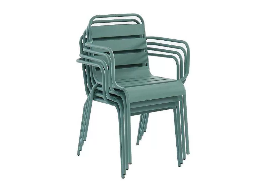 Conjunto Mesa E Cadeiras De Jardim*MYLIA Conjunto De Jardim, Mesa E Cadeiras De Jardim Em Metal: Uma Mesa C.160 Cm Com 2 Cadeiroes Empilhaveis E 4 Cadeiras Empilhaveis Cor Verde Amendoa - Mirmande