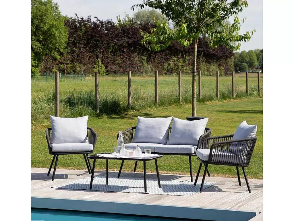 Conjunto Relax De Jardim*Happy Garden Conjunto De Moveis De Corda Ouvea Cinzento Claro Para Jardim - 4 Lugares