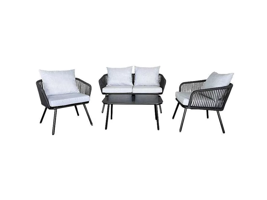 Conjunto Relax De Jardim*Happy Garden Conjunto De Moveis De Corda Ouvea Cinzento Claro Para Jardim - 4 Lugares
