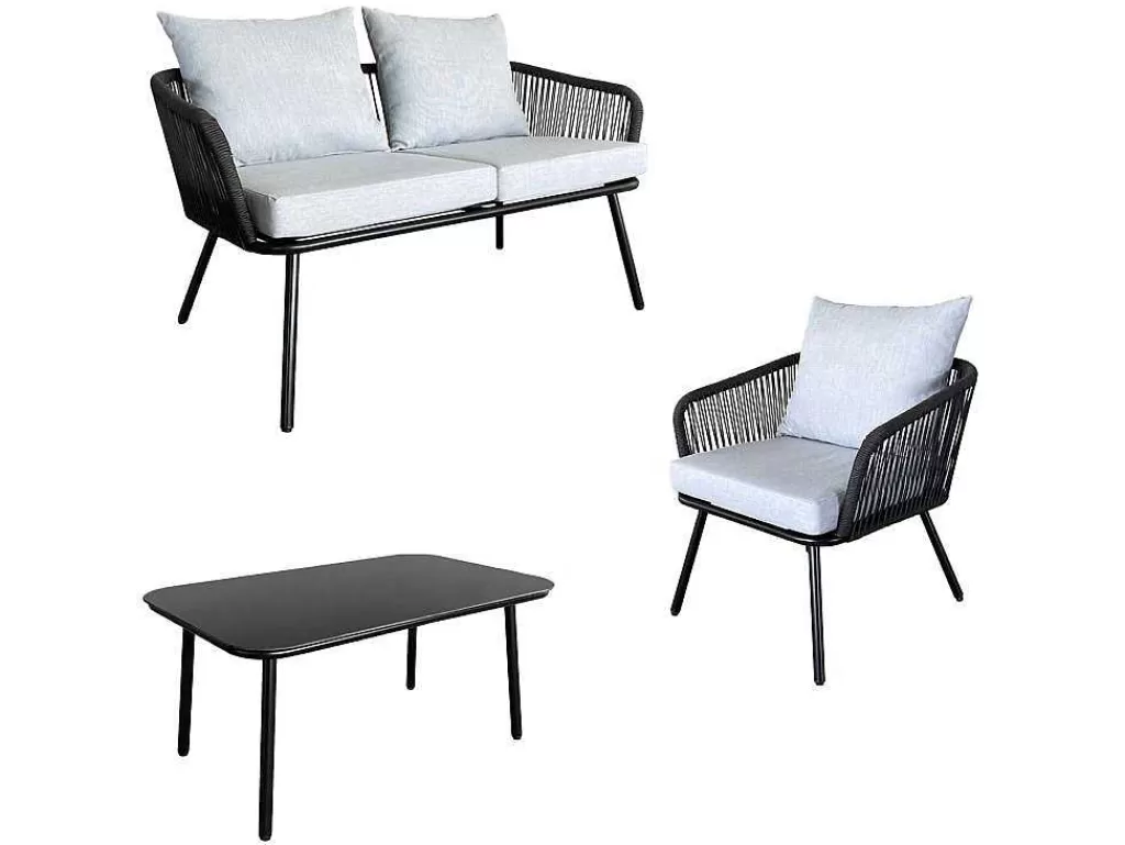 Conjunto Relax De Jardim*Happy Garden Conjunto De Moveis De Corda Ouvea Cinzento Claro Para Jardim - 4 Lugares