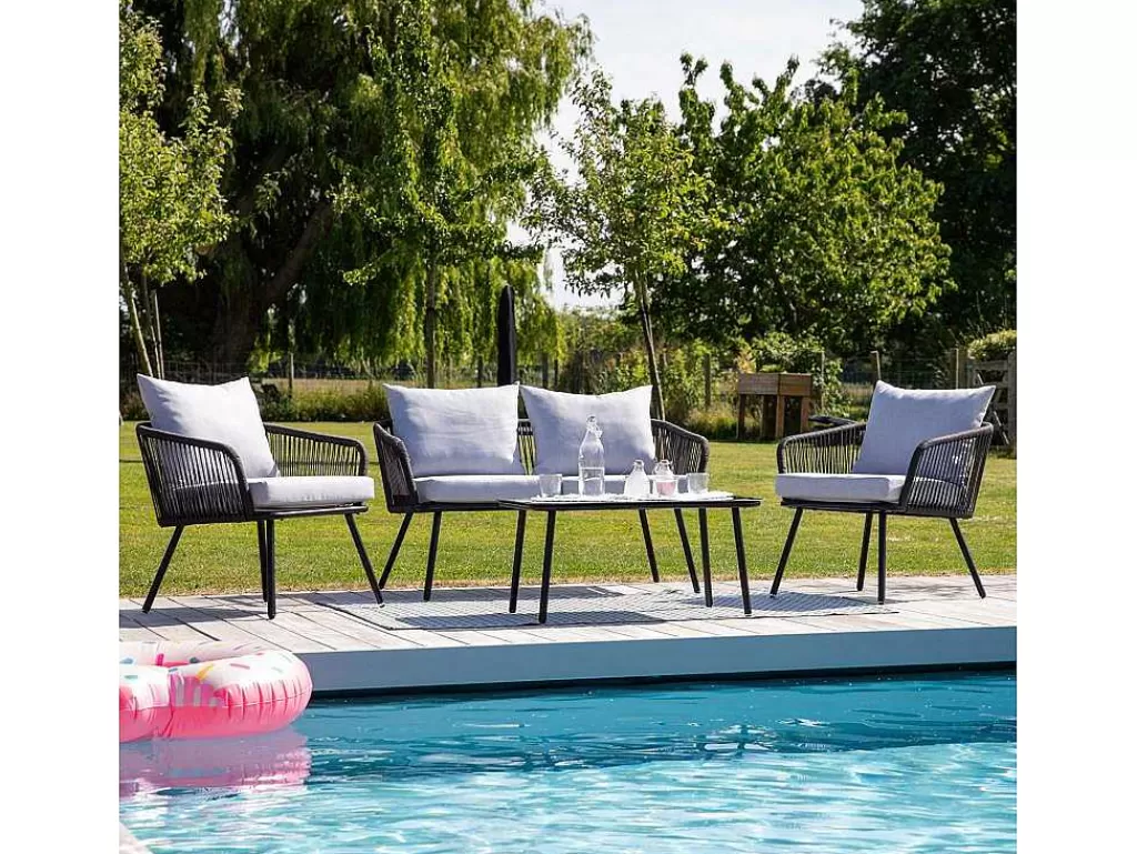 Conjunto Relax De Jardim*Happy Garden Conjunto De Moveis De Corda Ouvea Cinzento Claro Para Jardim - 4 Lugares