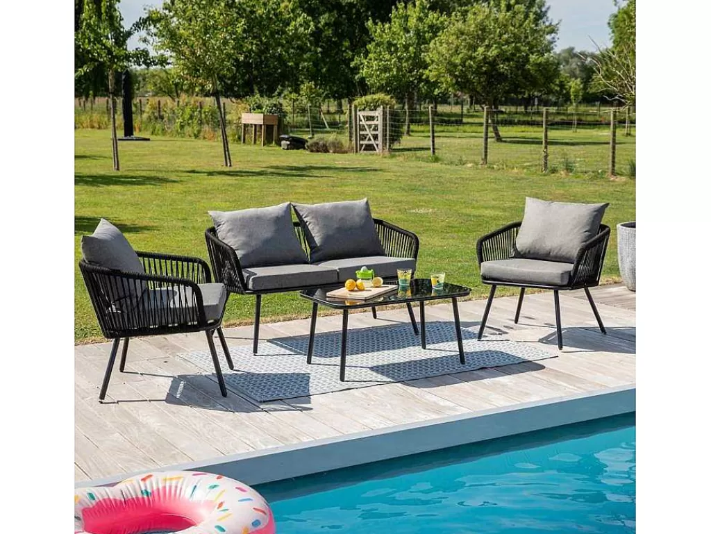 Conjunto Relax De Jardim*Happy Garden Conjunto De Moveis De Corda Ouvea Cinzento Escuro - 4 Lugares