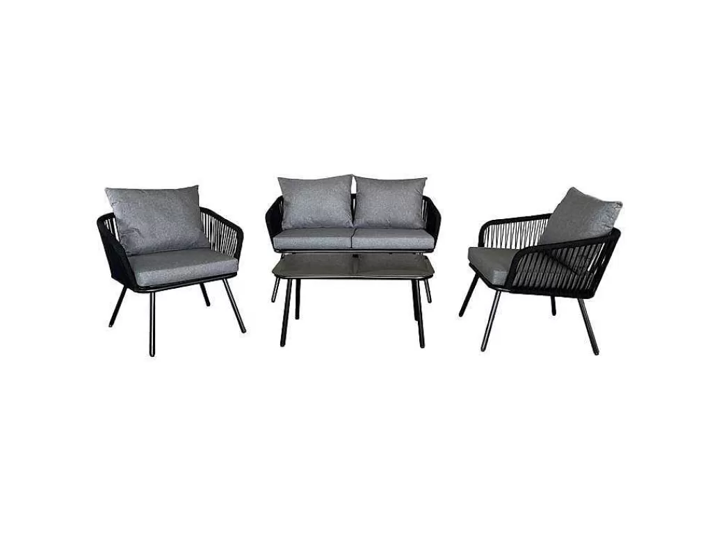 Conjunto Relax De Jardim*Happy Garden Conjunto De Moveis De Corda Ouvea Cinzento Escuro - 4 Lugares