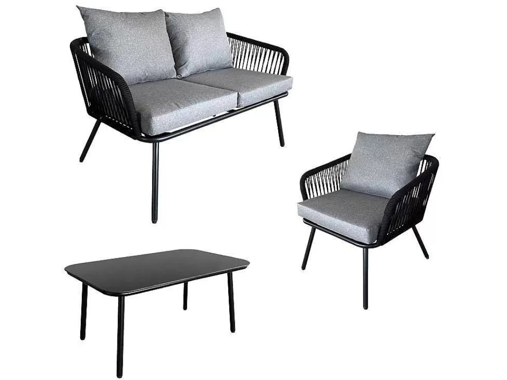 Conjunto Relax De Jardim*Happy Garden Conjunto De Moveis De Corda Ouvea Cinzento Escuro - 4 Lugares