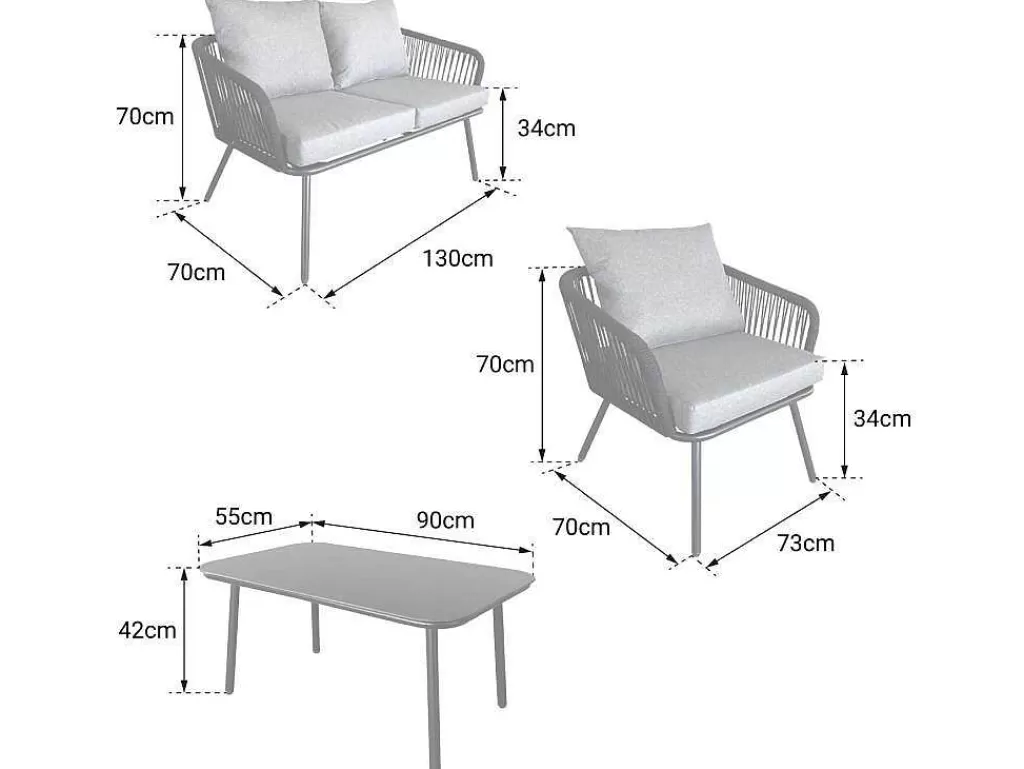 Conjunto Relax De Jardim*Happy Garden Conjunto De Moveis De Corda Ouvea Cinzento Escuro - 4 Lugares