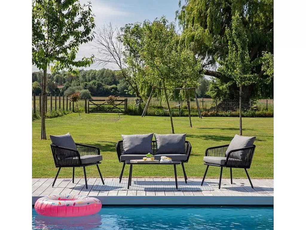 Conjunto Relax De Jardim*Happy Garden Conjunto De Moveis De Corda Ouvea Cinzento Escuro - 4 Lugares