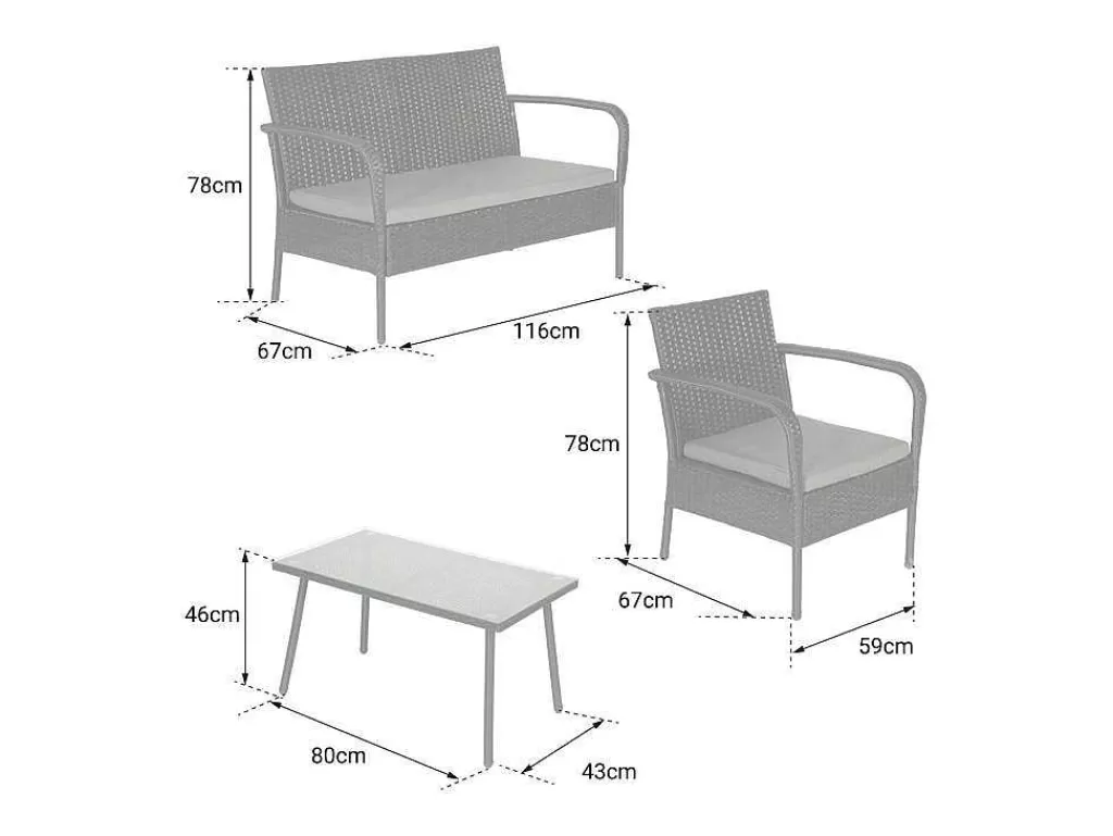 Conjunto Relax De Jardim*Happy Garden Conjunto De Moveis De Jardim Lipari Em Resina Tecida Em Preto - Almofadas Cinzentas