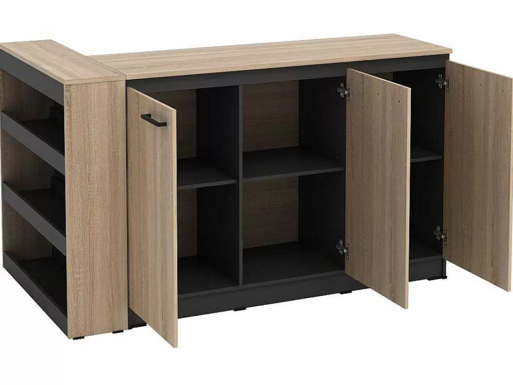 Móvel De Cozinha*Vente-unique Conjunto Ilha Central De Cozinha + 2 Bancos Preto E Natural Claro - Nusice