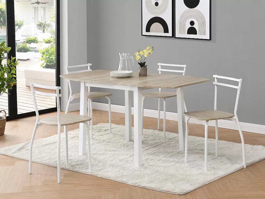 Promoções Sala*Vente-unique Conjunto Mesa + 4 Cadeiras Em Mdf E Metal Natural E Branco - Maewin