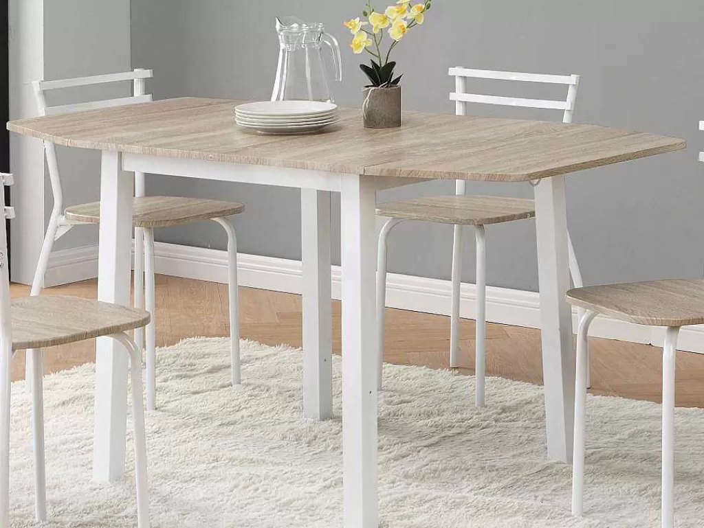 Promoções Sala*Vente-unique Conjunto Mesa + 4 Cadeiras Em Mdf E Metal Natural E Branco - Maewin