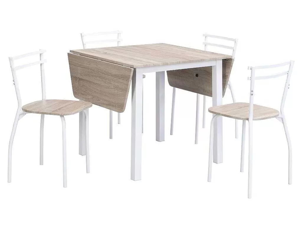 Promoções Sala*Vente-unique Conjunto Mesa + 4 Cadeiras Em Mdf E Metal Natural E Branco - Maewin