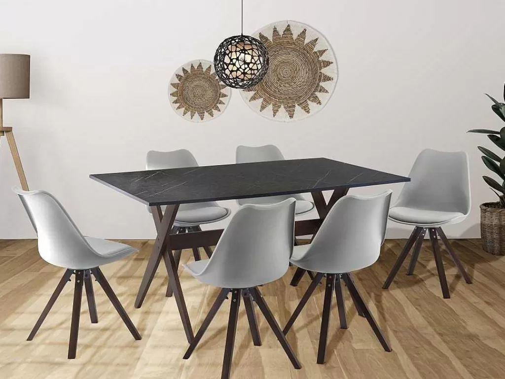 Promoções Sala*Vente-unique Conjunto Mesa + 6 Cadeiras Antracite, Cinzento E Natural Escuro - Serani