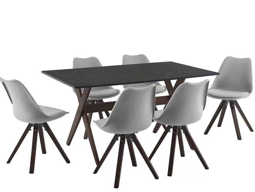 Promoções Sala*Vente-unique Conjunto Mesa + 6 Cadeiras Antracite, Cinzento E Natural Escuro - Serani