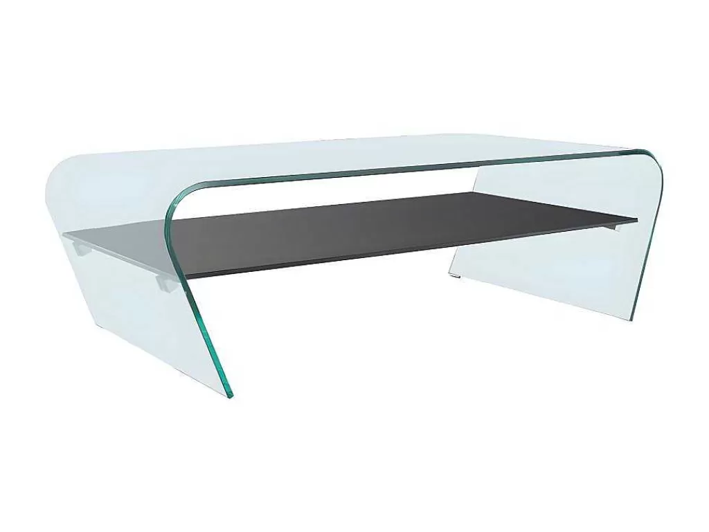Mesa De Centro*Vente-unique Conjunto Mesa De Centro Transparente E Preta - Kelly E Tapete Felpudo Antracite - Dolce