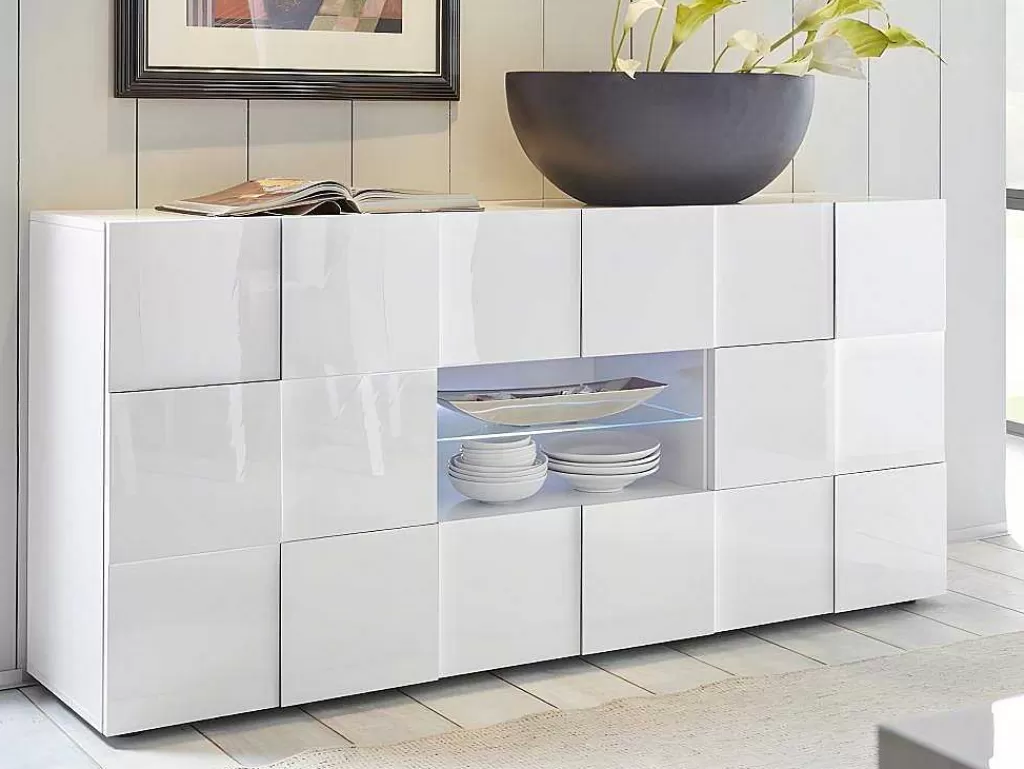 Aparador*Vente-unique Conjunto Móvel De Tv + Aparador Lacado - Branco Lacado - Calisto