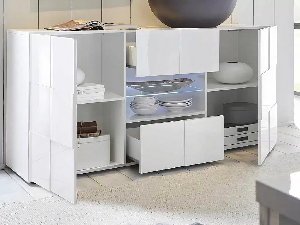 Aparador*Vente-unique Conjunto Móvel De Tv + Aparador Lacado - Branco Lacado - Calisto