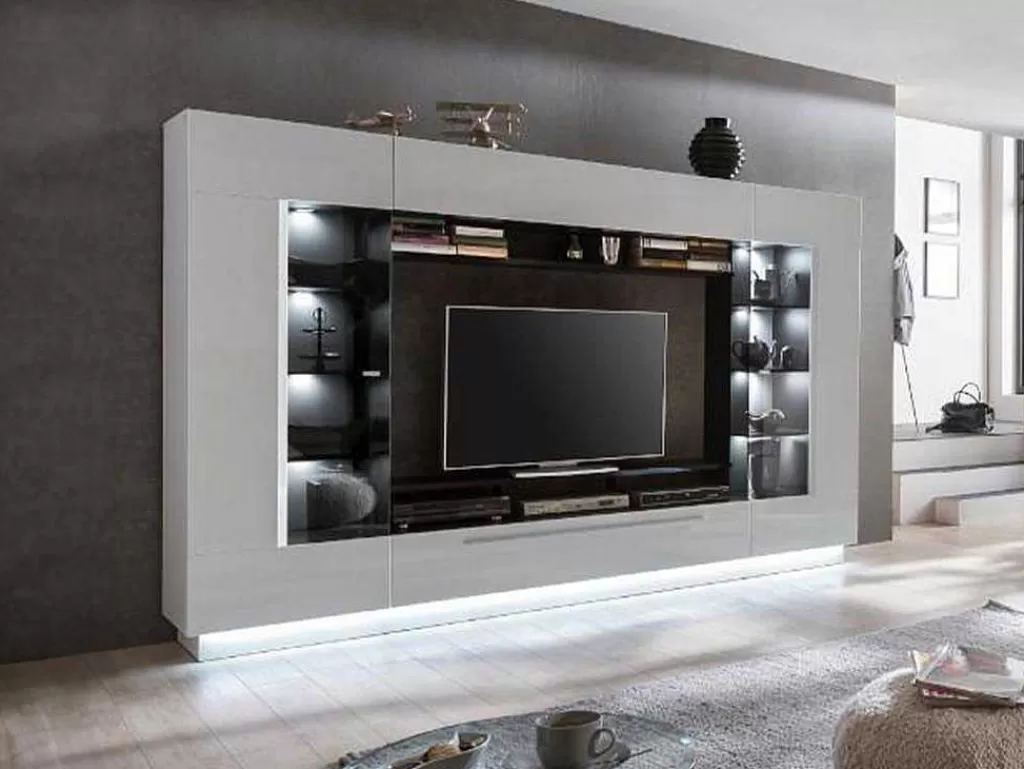 Móvel De Tv*Vente-unique Conjunto Móvel Para Tv Com Arrumação E Com Leds Em Mdf Lacado A Branco - Blake