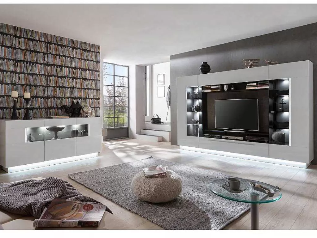 Móvel De Tv*Vente-unique Conjunto Móvel Para Tv Com Arrumação E Com Leds Em Mdf Lacado A Branco - Blake