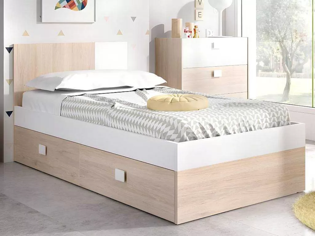 Cama Dupla*Vente-unique Conjunto Quarto Completo Cama 90 X 190 Cm + Mesa De Cabeceira + Guarda-Roupa - Sonia