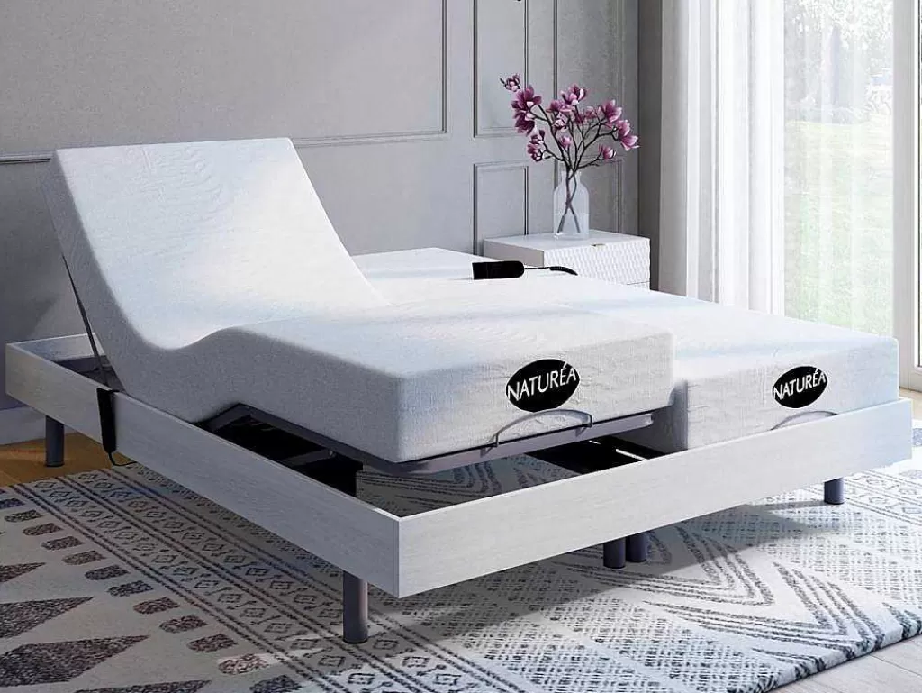 Cama Articulada*NATUREA Conjunto Relaxamento Com Discos De Molas Com Memória De Forma E Bambu Lysis Iii De - Motores Okin - 2X80X200 Cm - Branco