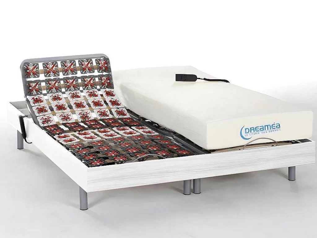Cama Articulada*DREAMEA Conjunto Relaxamento Com Estacas Com Memória De Forma Hesiode Iii De - Motores Okin - Branco - 2X80X200 Cm