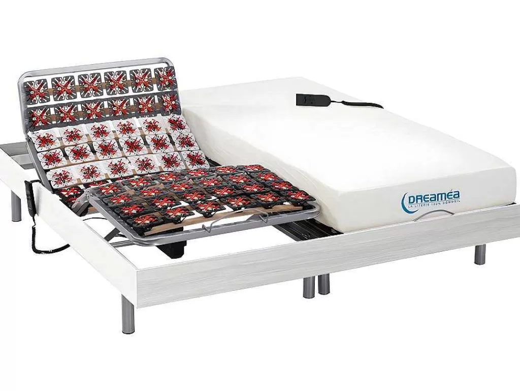 Cama Articulada*DREAMEA Conjunto Relaxamento Com Estacas Com Memória De Forma Hesiode Iii De - Motores Okin - Branco - 2X90X200 Cm