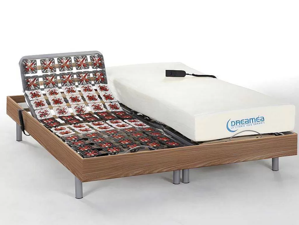 Cama Articulada*DREAMEA Conjunto Relaxamento Com Estacas Com Memória De Forma Hesiode Iii De - Motores Okin - Carvalho - 2X80X200 Cm