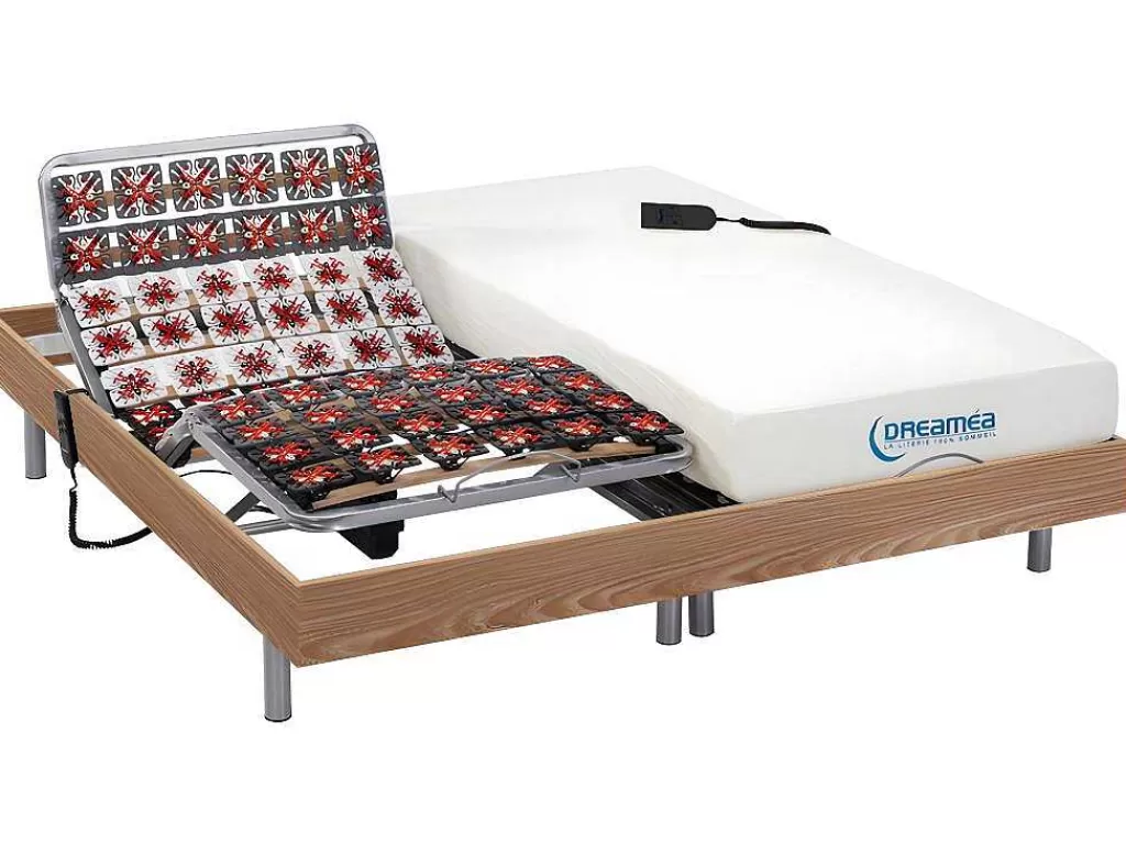 Cama Articulada*DREAMEA Conjunto Relaxamento Com Estacas Com Memória De Forma Hesiode Iii De - Motores Okin - Carvalho - 2X90X200 Cm