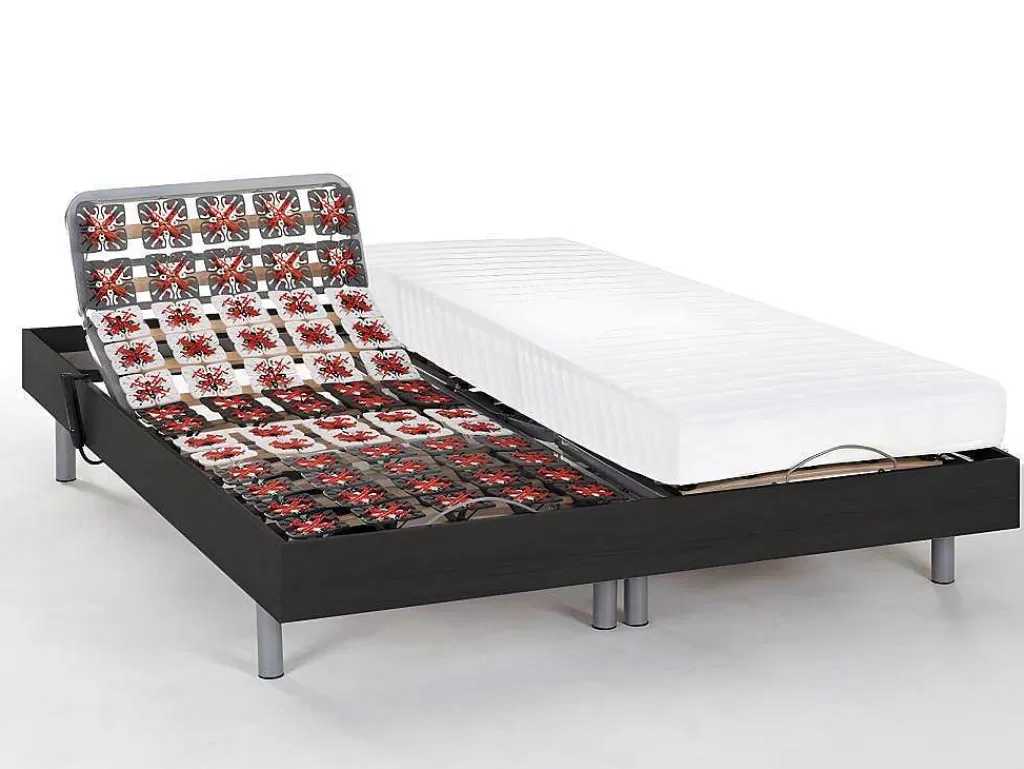 Cama Articulada*DREAMEA Conjunto Relaxamento Com Estacas Em Látex Cassiopee Iii De - Motores Okin - Preto - 2X80X200 - Preto