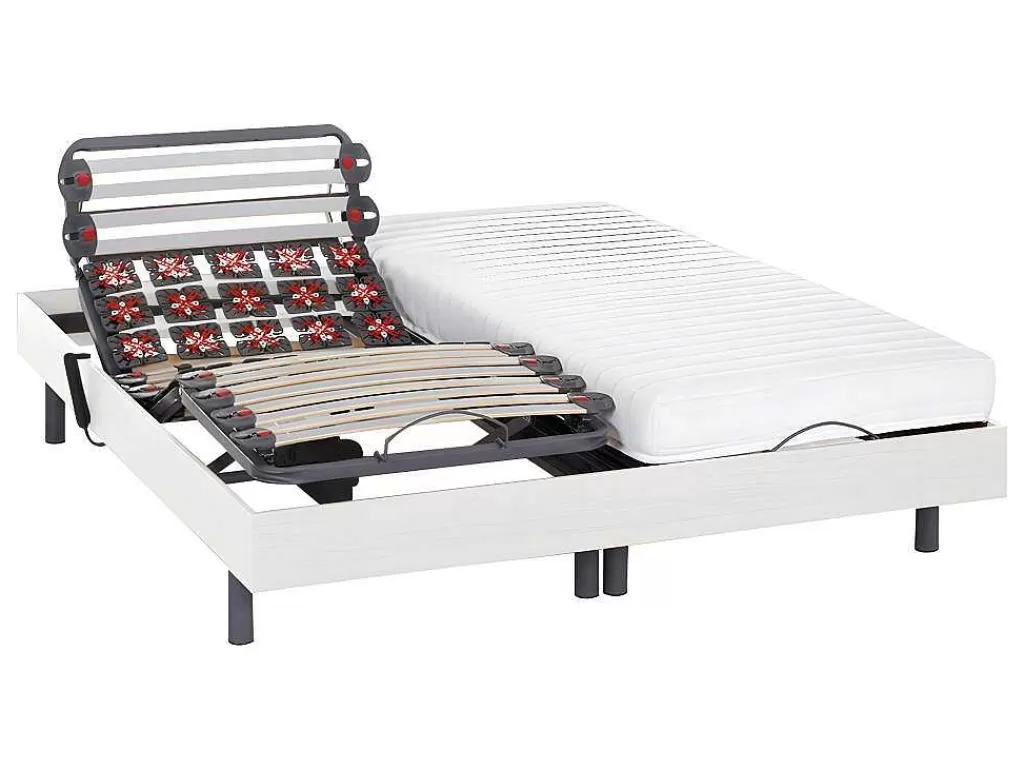 Cama Articulada*DREAMEA Conjunto Relaxamento Com Ripas E Estacas - Látex Pandora Ii De - Motores Okin - Branco - 2X90X200 Cm
