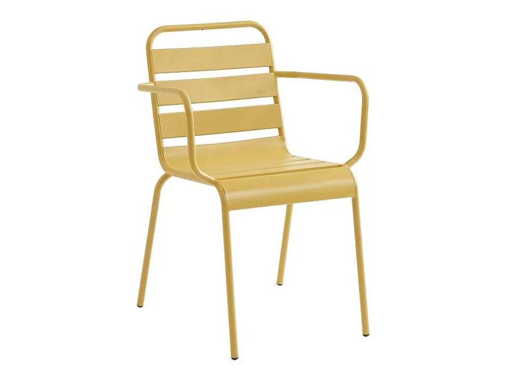 Conjunto Mesa E Cadeiras De Jardim*MYLIA Conjunto Sala De Jantar De Jardim Metal, Uma Mesa C160 Cm Com 2 Cadeiroes Empilhaveis E 4 Cadeiras Empilhaveis Amarelo Mostarda - Mirmande De