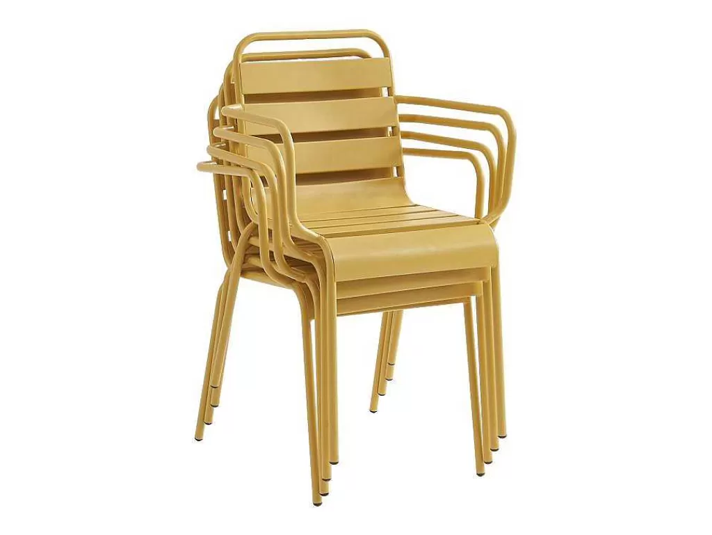 Conjunto Mesa E Cadeiras De Jardim*MYLIA Conjunto Sala De Jantar De Jardim Metal, Uma Mesa C160 Cm Com 2 Cadeiroes Empilhaveis E 4 Cadeiras Empilhaveis Amarelo Mostarda - Mirmande De