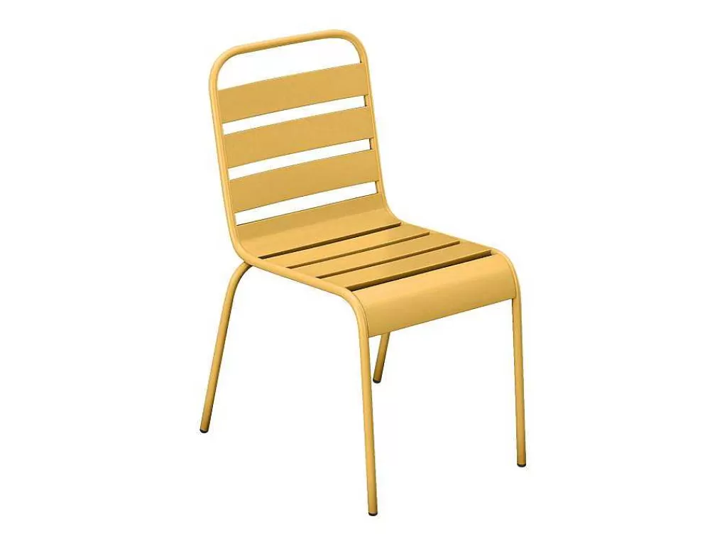 Conjunto Mesa E Cadeiras De Jardim*MYLIA Conjunto Sala De Jantar De Jardim Metal, Uma Mesa C160 Cm Com 2 Cadeiroes Empilhaveis E 4 Cadeiras Empilhaveis Amarelo Mostarda - Mirmande De