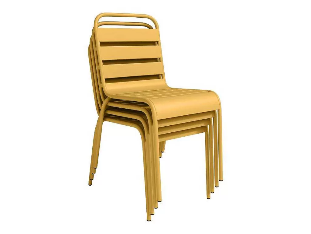 Conjunto Mesa E Cadeiras De Jardim*MYLIA Conjunto Sala De Jantar De Jardim Metal, Uma Mesa C160 Cm Com 2 Cadeiroes Empilhaveis E 4 Cadeiras Empilhaveis Amarelo Mostarda - Mirmande De