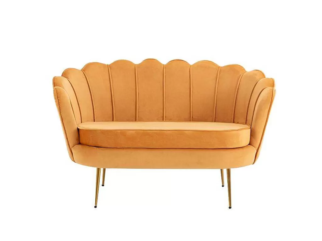 Conjunto Sofá E Poltrona*Vente-unique Conjunto Sofá De 2 Lugares E Poltrona Concha Em Veludo Amarelo-Mostarda Dandelion