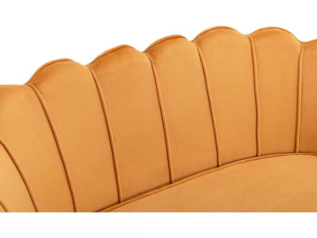 Conjunto Sofá E Poltrona*Vente-unique Conjunto Sofá De 2 Lugares E Poltrona Concha Em Veludo Amarelo-Mostarda Dandelion