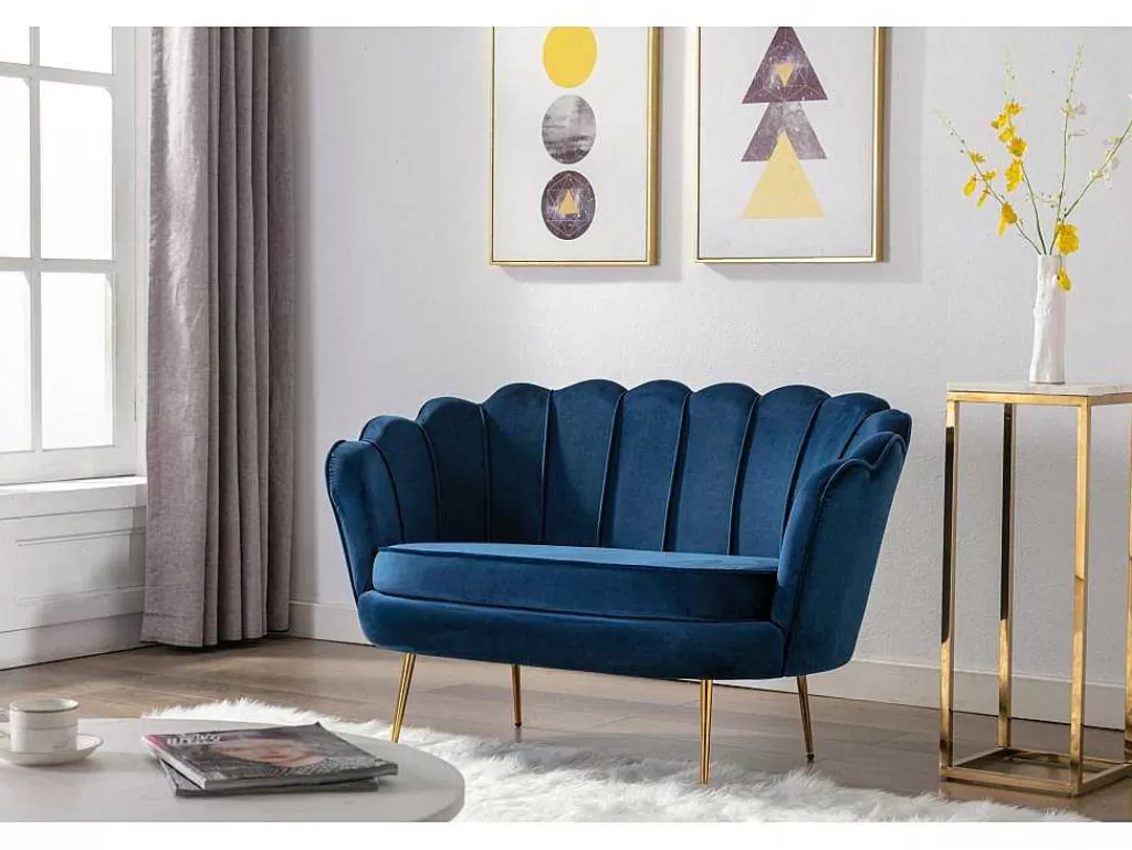 Conjunto Sofá E Poltrona*PASCAL MORABITO Conjunto Sofá De 2 Lugares E Poltrona Concha Em Veludo Azul-Escuro Dandelion