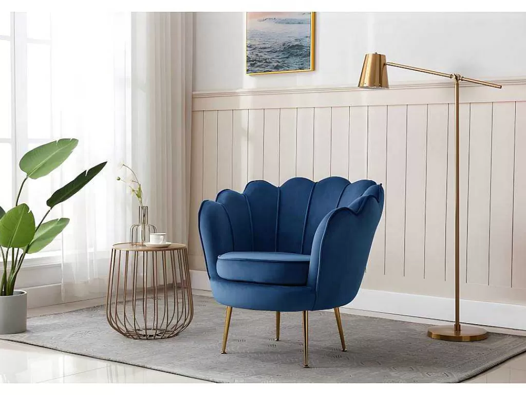 Conjunto Sofá E Poltrona*PASCAL MORABITO Conjunto Sofá De 2 Lugares E Poltrona Concha Em Veludo Azul-Escuro Dandelion