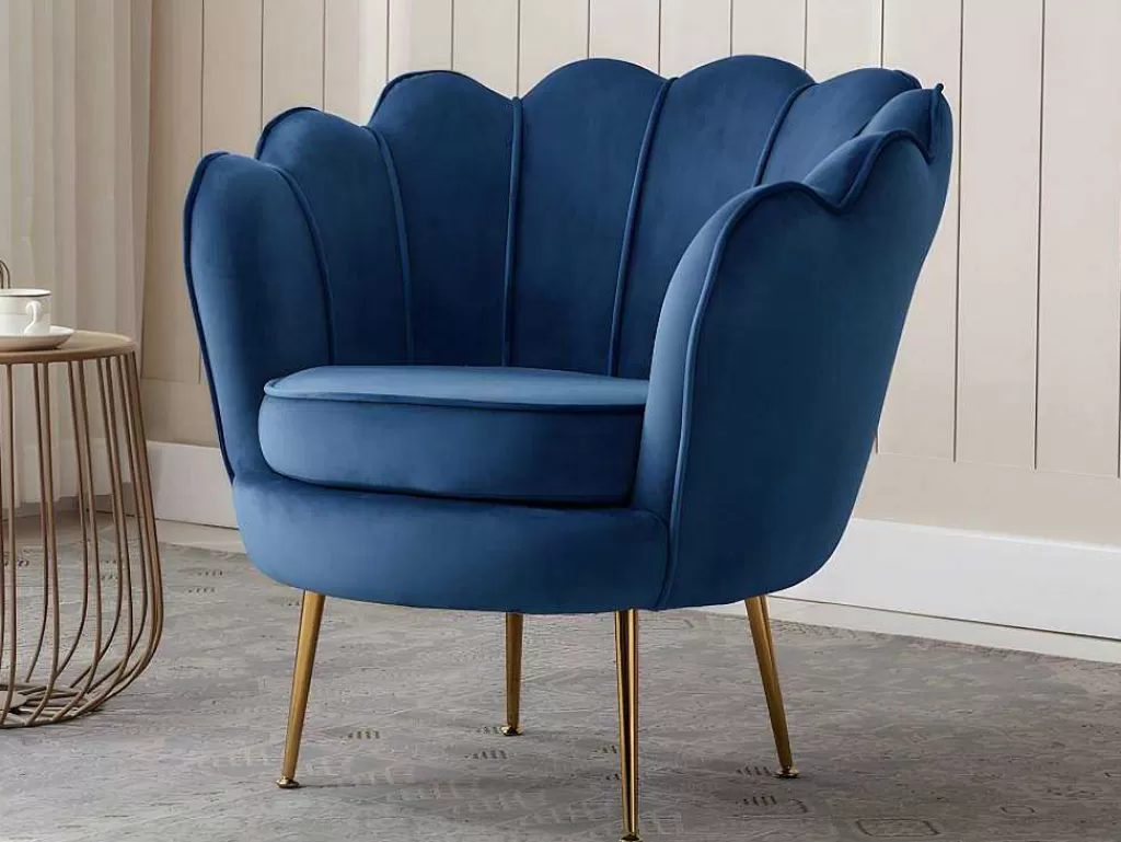 Conjunto Sofá E Poltrona*PASCAL MORABITO Conjunto Sofá De 2 Lugares E Poltrona Concha Em Veludo Azul-Escuro Dandelion