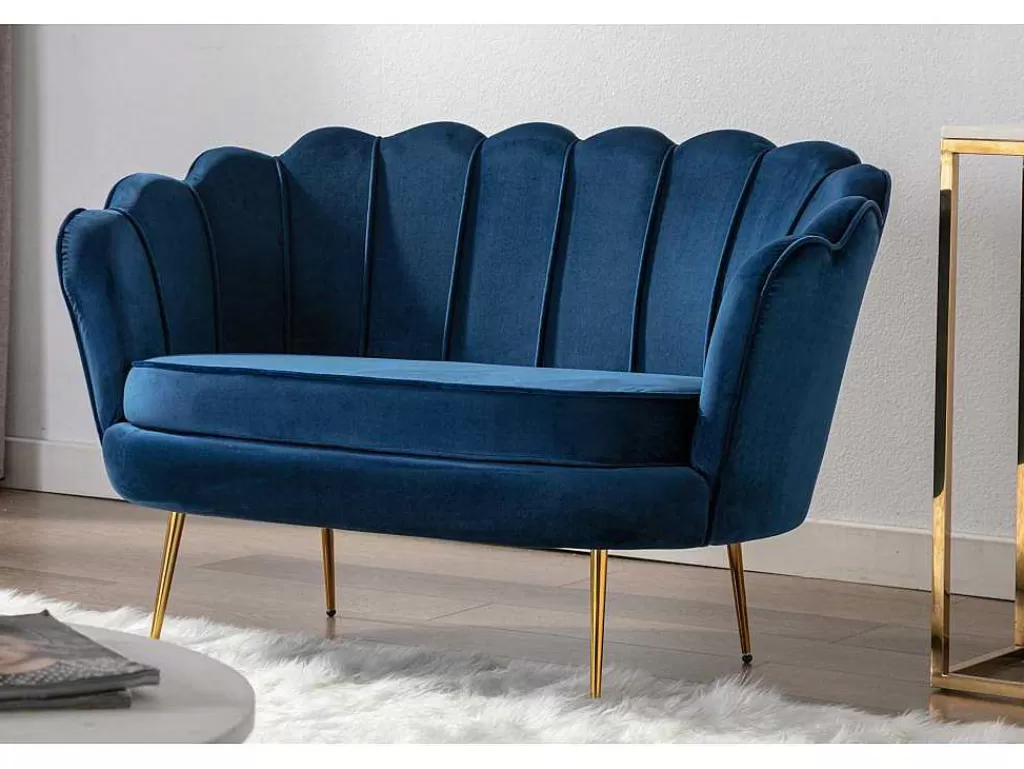 Conjunto Sofá E Poltrona*PASCAL MORABITO Conjunto Sofá De 2 Lugares E Poltrona Concha Em Veludo Azul-Escuro Dandelion