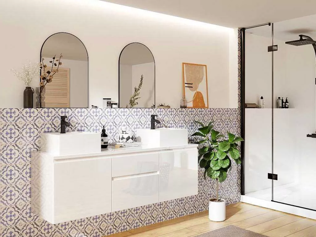 Móvel Lavatório Duplo*Vente-unique Conjunto Suspenso Para Casa De Banho Com Lavatório Duplo Cor Branco - Jimena